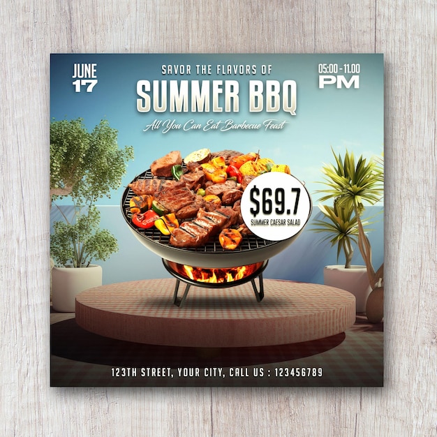 PSD summer bbq bash barbecue flyer menu restaurant cafe social media banner