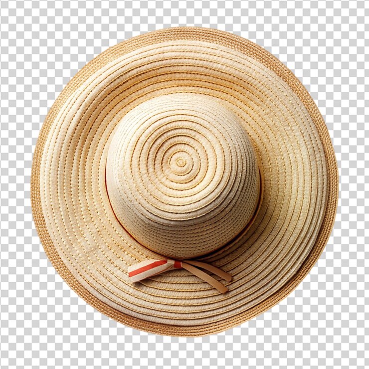 PSD summer beach hat top view isolated on transparent background
