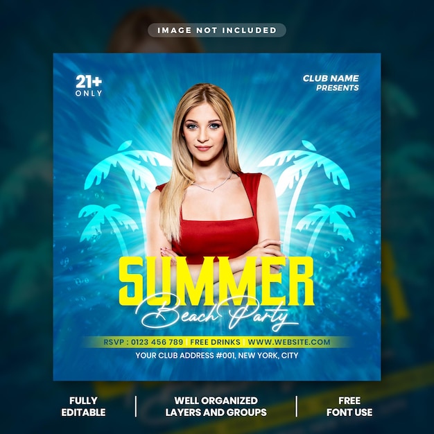 PSD summer beach party flyer social media post banner template