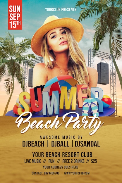 PSD modello di volantino per il summer beach party