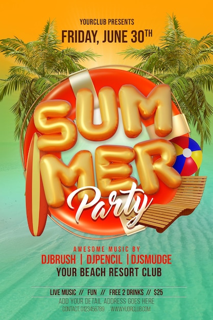 PSD Шаблон участника fly summer party