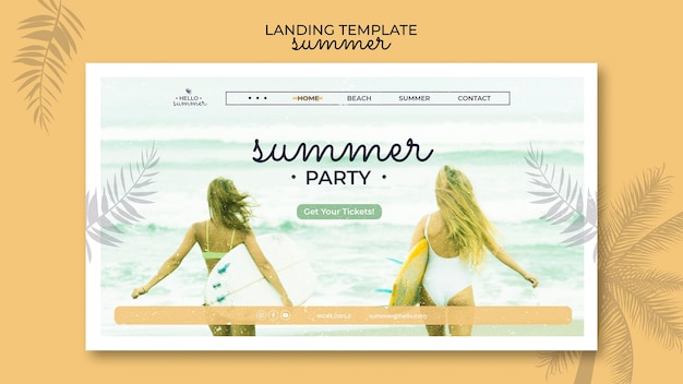 PSD summer beach party landing page template