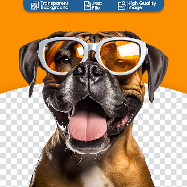 PSD summer beach ready beautiful boxer dog with sunglasses in a happy close up
