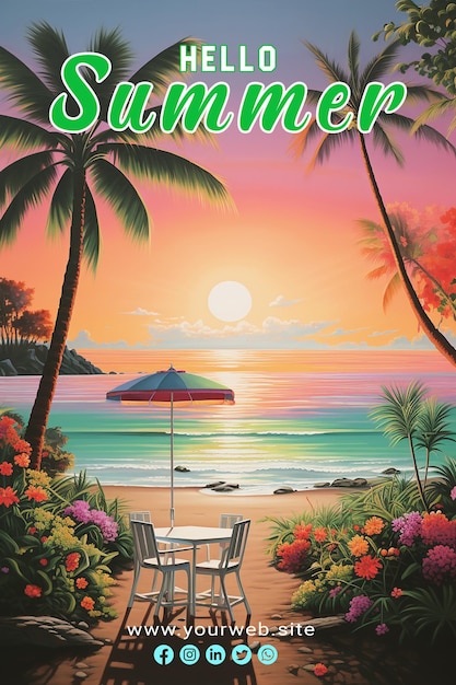 Modello di poster o banner di ristorante estivo o di spiaggia