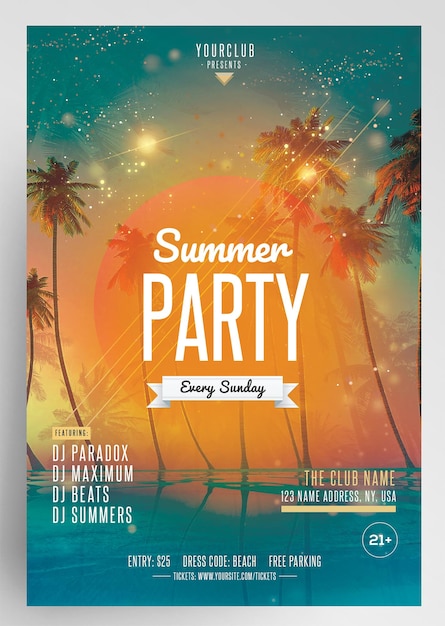 PSD summer beach sunset event party flyer template