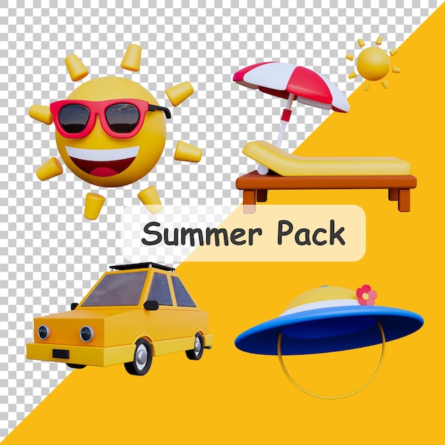 PSD summer beach travel 3d object pack