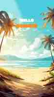 PSD summer beach with a background of coconut trees and seabirds