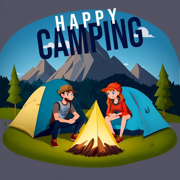 PSD campo estivo con tenda happy camping