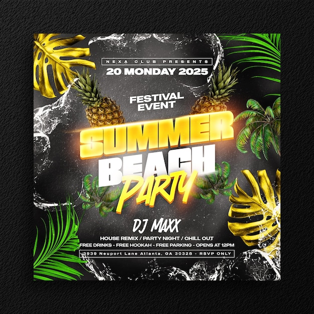 PSD summer chillout tropical beach party flyer social media template or web banner promotion