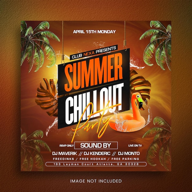 Summer Chillout 열대 파티 전단지 소셜 미디어 템플릿 또는 웹 배너 프로모션