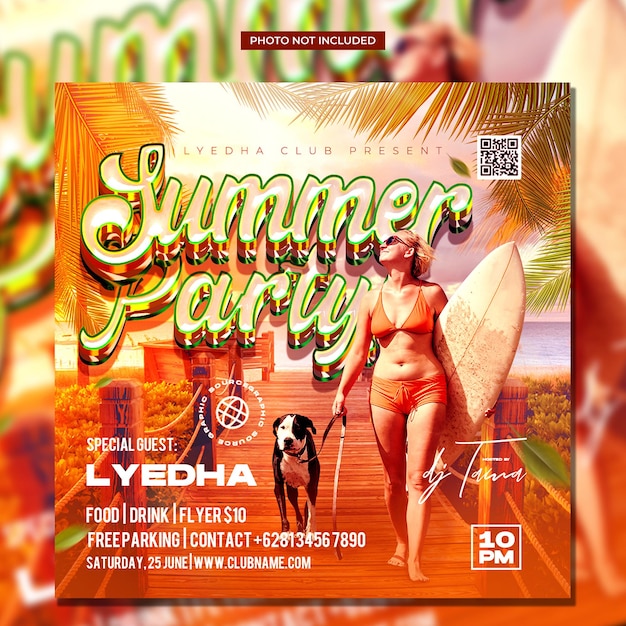 PSD summer club dj party flyer social media post web banner