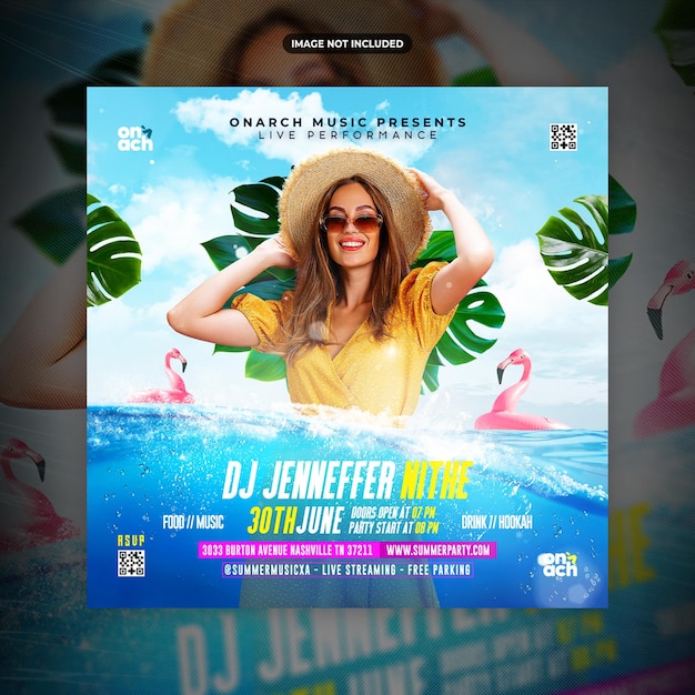 PSD summer club dj party social media post or flyer promotion template