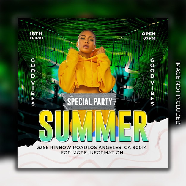 Summer club party flyer social media post web banner template