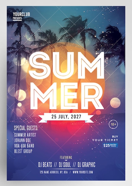 PSD summer club party night flyer design