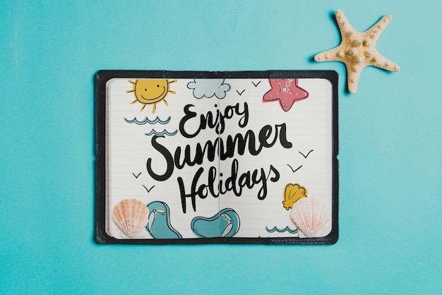 summer composition with open leather book