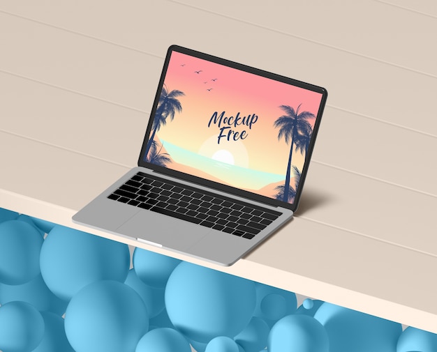 PSD summer concept with laptop on table