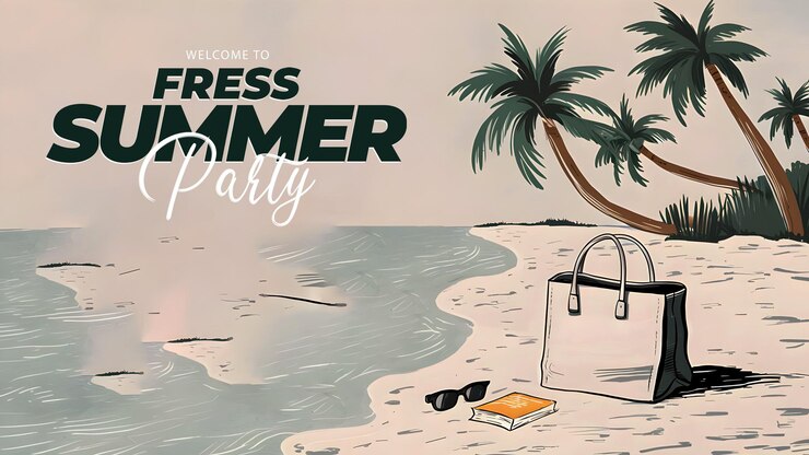 PSD summer day facebook cover banner template at beach with welcome summer text