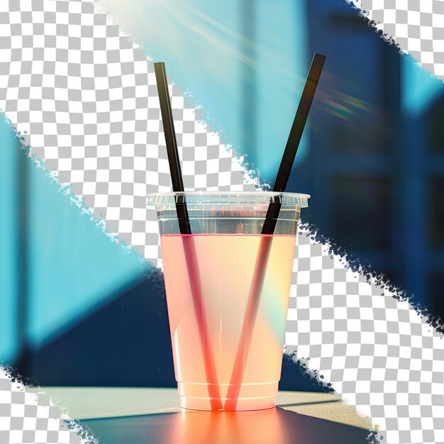 PSD summer day with transparent background and a clear cup with black straws