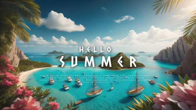 PSD summer decoration background illustration copy space generative ai