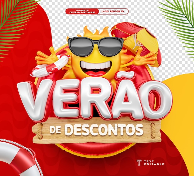 Summer of discount label in brazilian portuguese for composing marketing templates