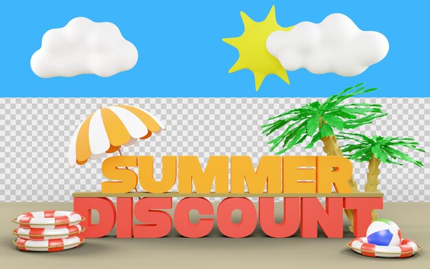 PSD summer discount offer in 3d rendering