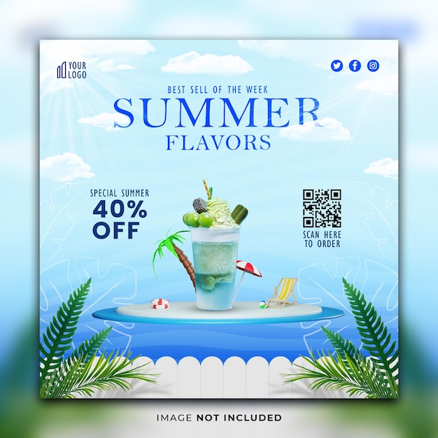 PSD summer drink instagram feed social media post template