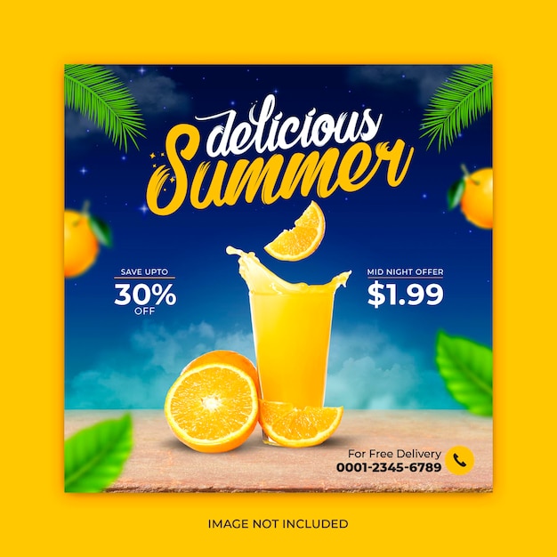 Summer drink menu promotion instagram post banner template