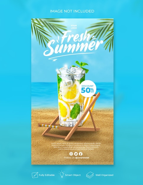 夏のドリンクメニュープロモーションInstagramストーリーテンプレート