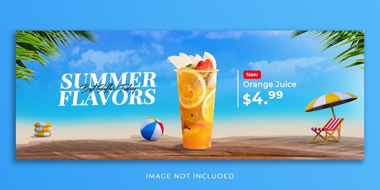 Summer drink menu promotion social media facebook cover banner template