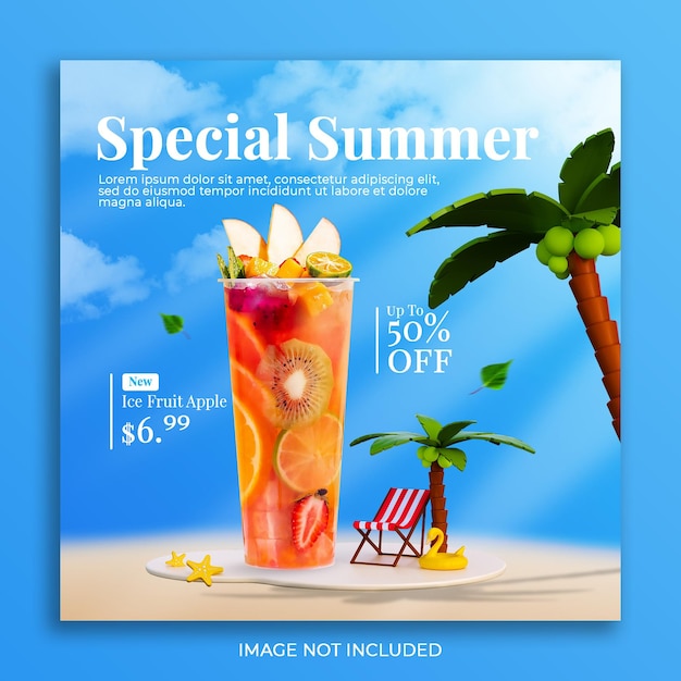 Summer drink menu promotion social media instagram post banner template