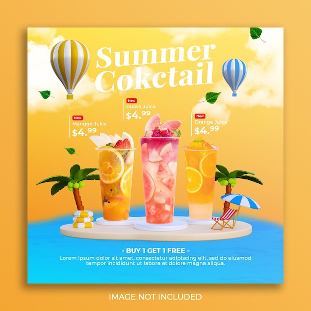 Summer drink menu promotion social media instagram post banner template