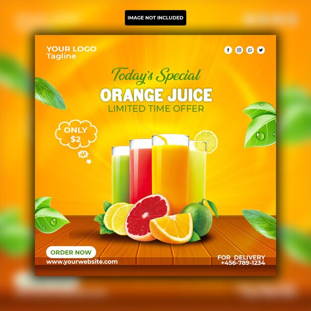 summer drink menu promotion social media instagram post banner template