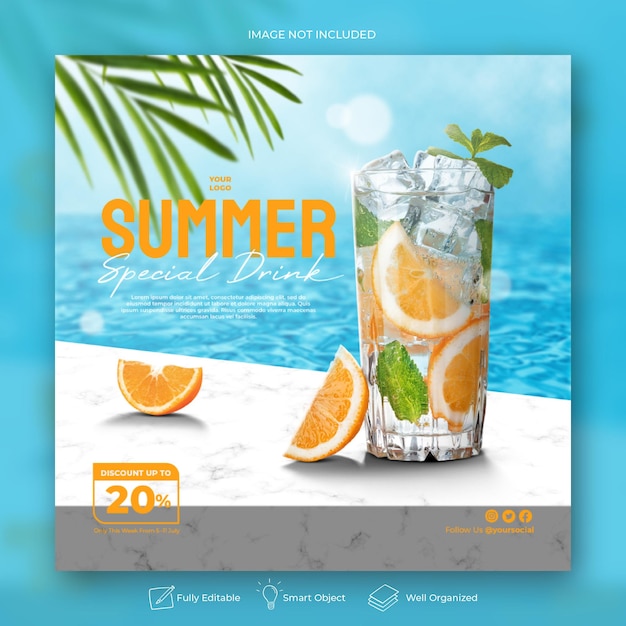 Summer drink menu promotion social media instagram post banner template