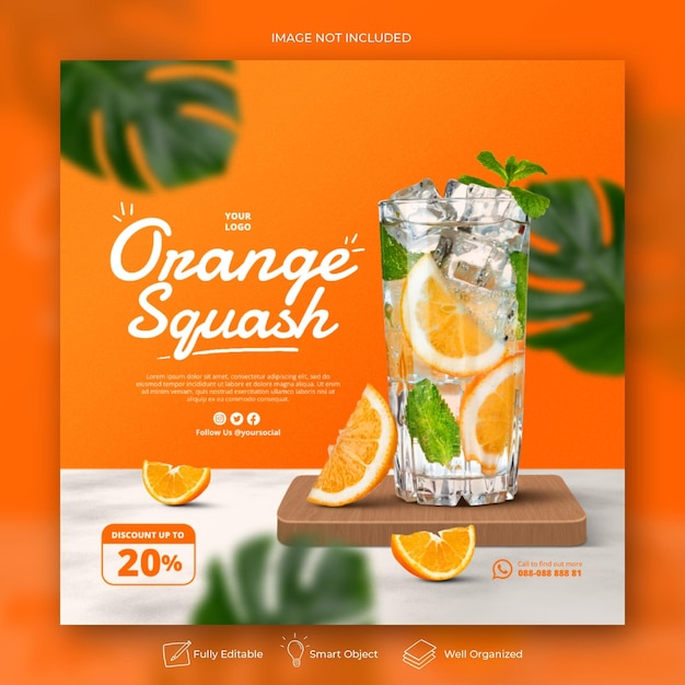 Menu di bevande estive promozione social media instagram post banner template