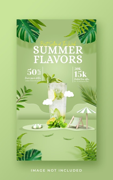 PSD summer drink menu promotion social media instagram story banner template