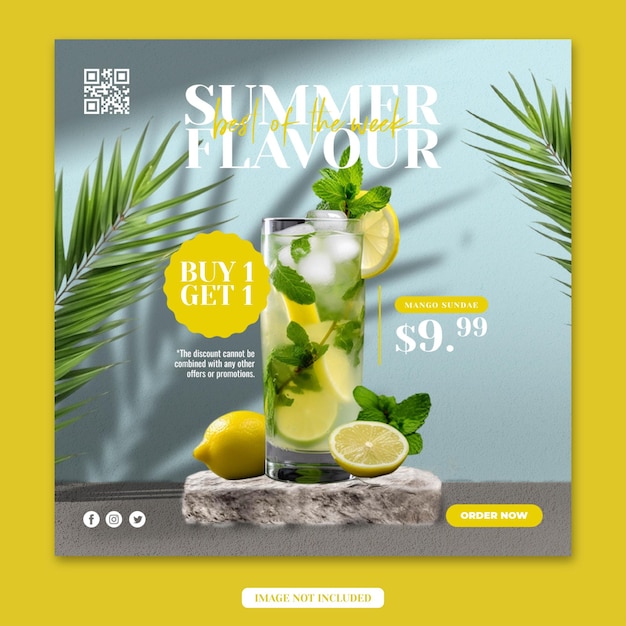 PSD summer drink menu social media post or banner