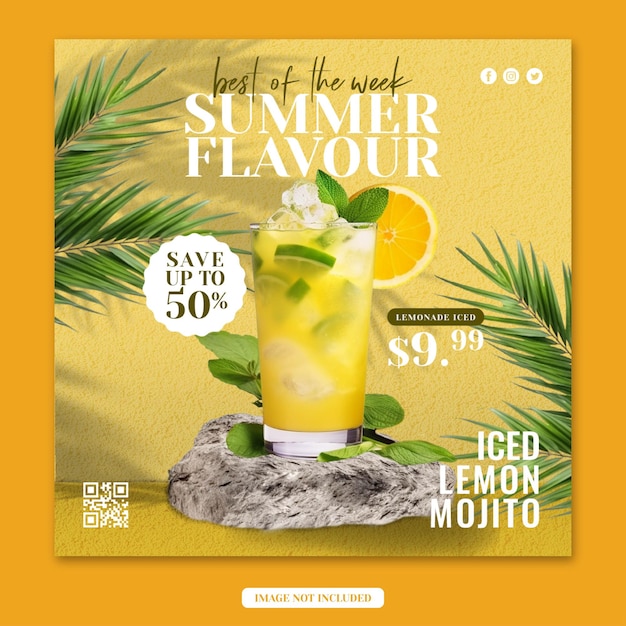 PSD summer drink menu social media post or banner