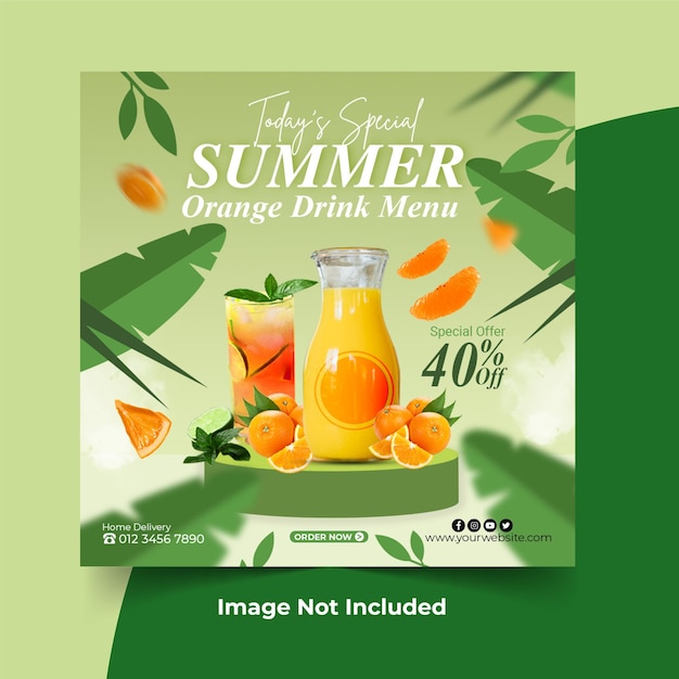 Summer drink menu social media post or banner