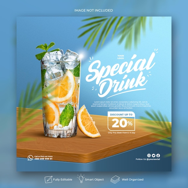 Summer drink menu social media post banner