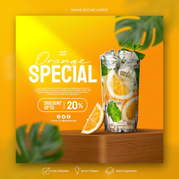 Summer drink menu social media post banner