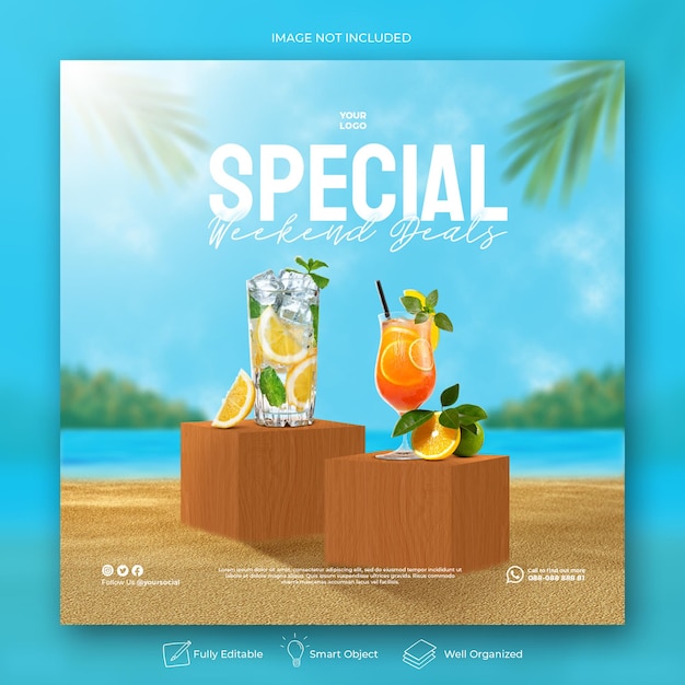 Summer drink menu social media post banner