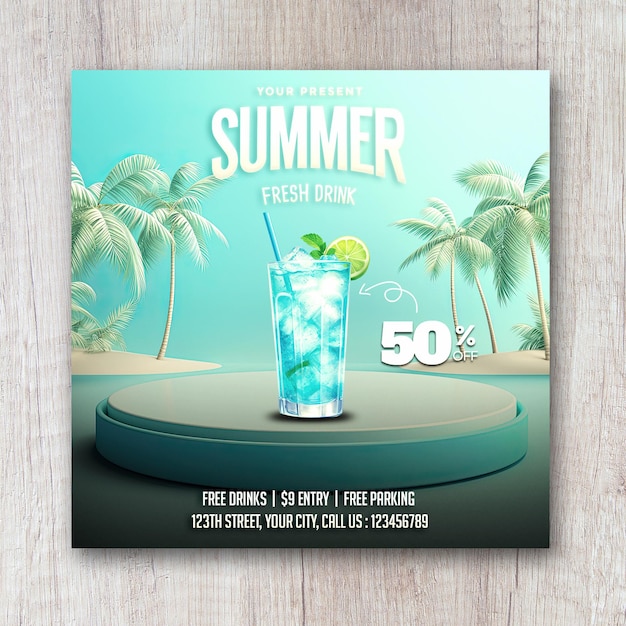 Summer drink menu social media post or banner