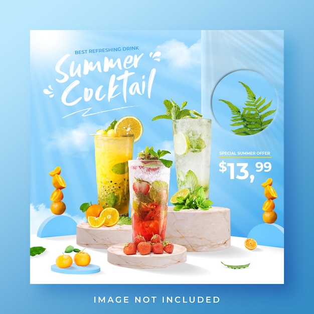 PSD Публикация в социальных сетях или баннер с меню летних напитков