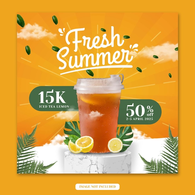 PSD summer drink menu social media post square banner template