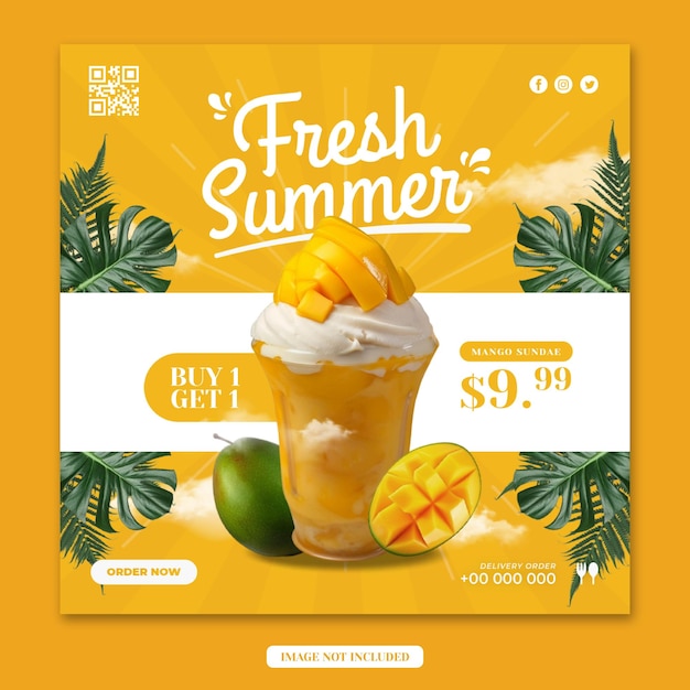 Summer drink menu social media post square banner template