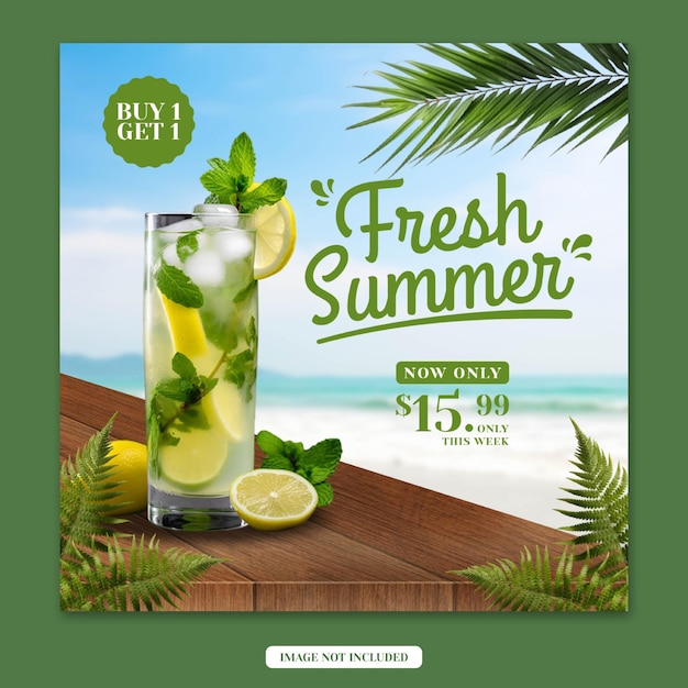 PSD summer drink menu social media post square banner template