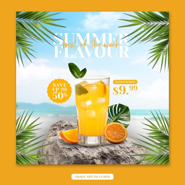 PSD summer drink menu social media post square banner template