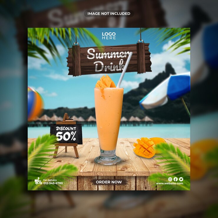 Summer drink social media post template design