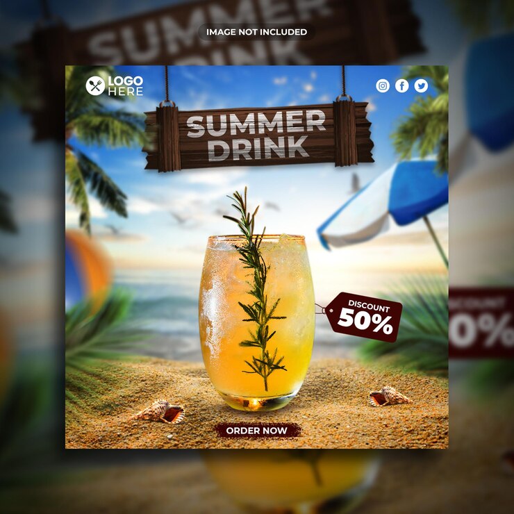 Summer drink social media promotion square banner template
