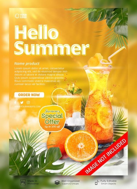 Summer drink special offer orange juice menu promotion poster banner template healthy drink